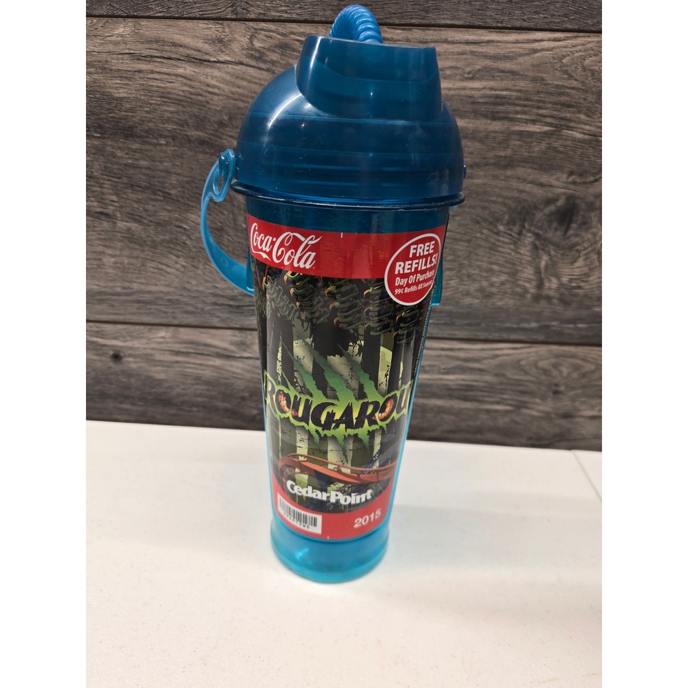 Cedar Point Rougarou Roller Coaster Souvenir Cup Coca-Cola‎ Blue Tumbler 2015